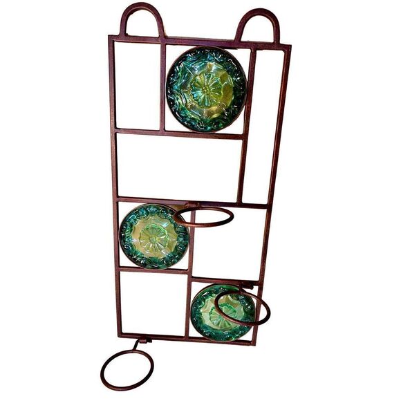 Vintage Wall Hanging Metal 3 Light Votive Candle Holder Green Glass 16” - Picture 1 of 6